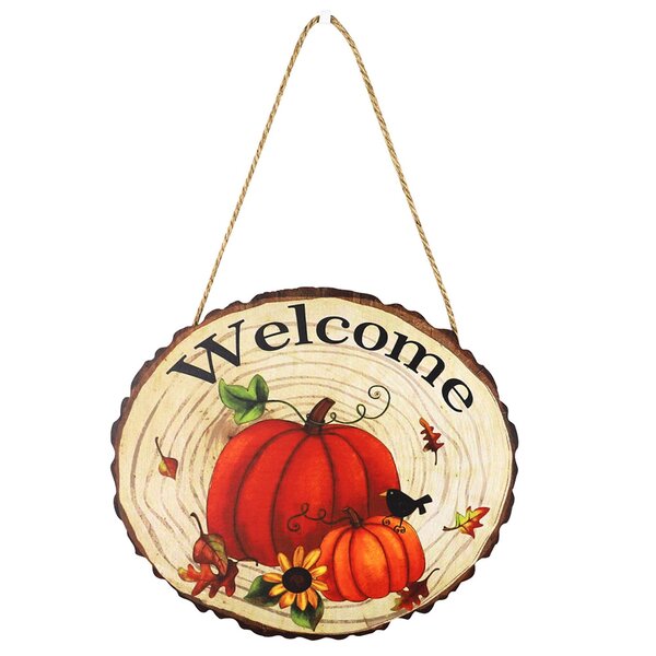 Fall Wall Or Door Hanging Plaque  Autumn Pumpkin Decor Welcome Sign