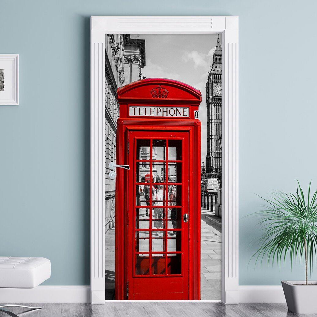 3D Door Fridge Sticker London Telephone Box Phone Booth Mural Decals Film Decor 