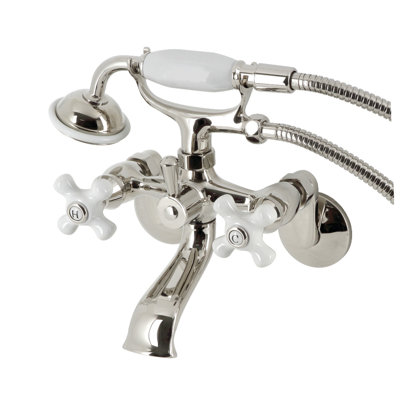 Kingston Brass Kingston Three-Handle 2-Hole Wall Mount Clawfoot Tub Faucet with Hand Shower