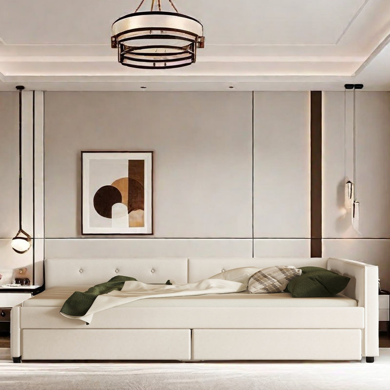 (incomplete box 1 of 2 only) Arnhem Upholstered Daybed with USB and 2 Drawers Size: Queen
