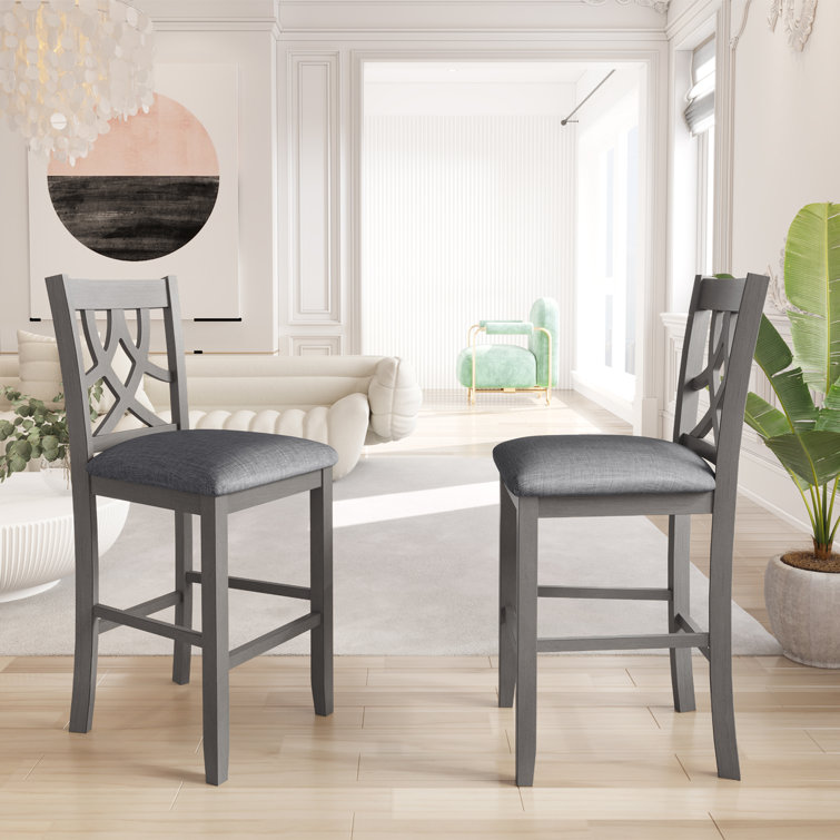 TOPMAX Farmhouse 2 Piece Padded Round Counter Height Kitchen Dining Chairs With Cross Back For Small Places, Gray