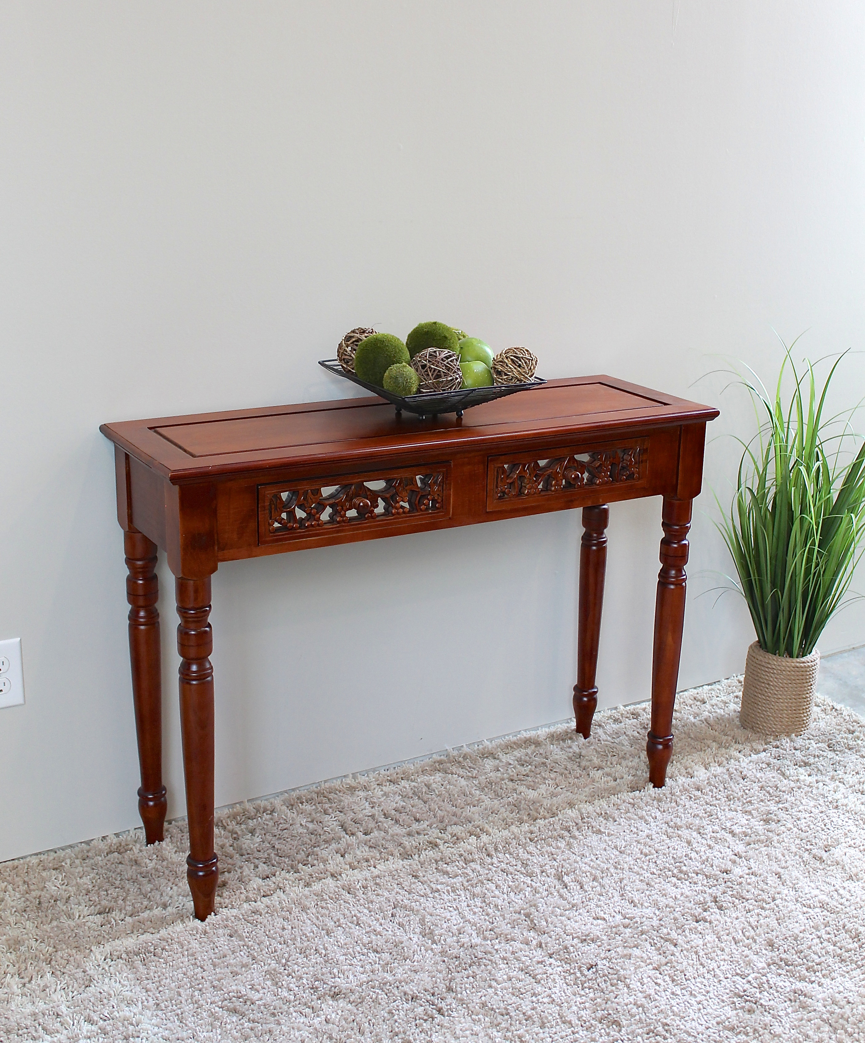 Windsor Hand Carved Wood 2 Drawer Indoor Console Table Windsor Hand Carved Wood 2 Drawer Indoor Console Table