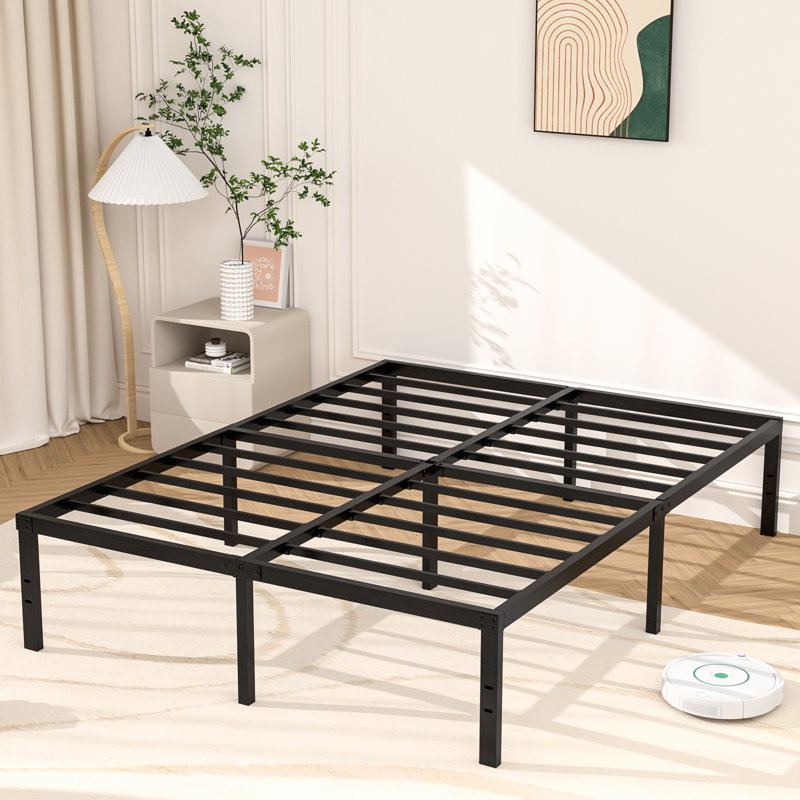 Turberville 16'' Black Metal Platform Bed Frame With Steel Slat Support, No Box Spring Needed Size: King