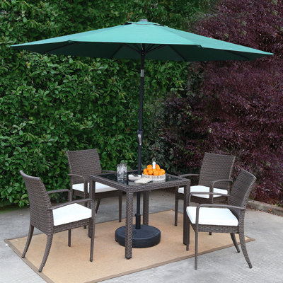 Market Wicker Outdoor Patio 7 Piece Dining Set With Umbrella Baner