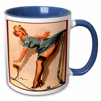 East Urban Home Continuum Print Of Elvgren Pinup Playing With Kitten Coffee Mug Wayfair