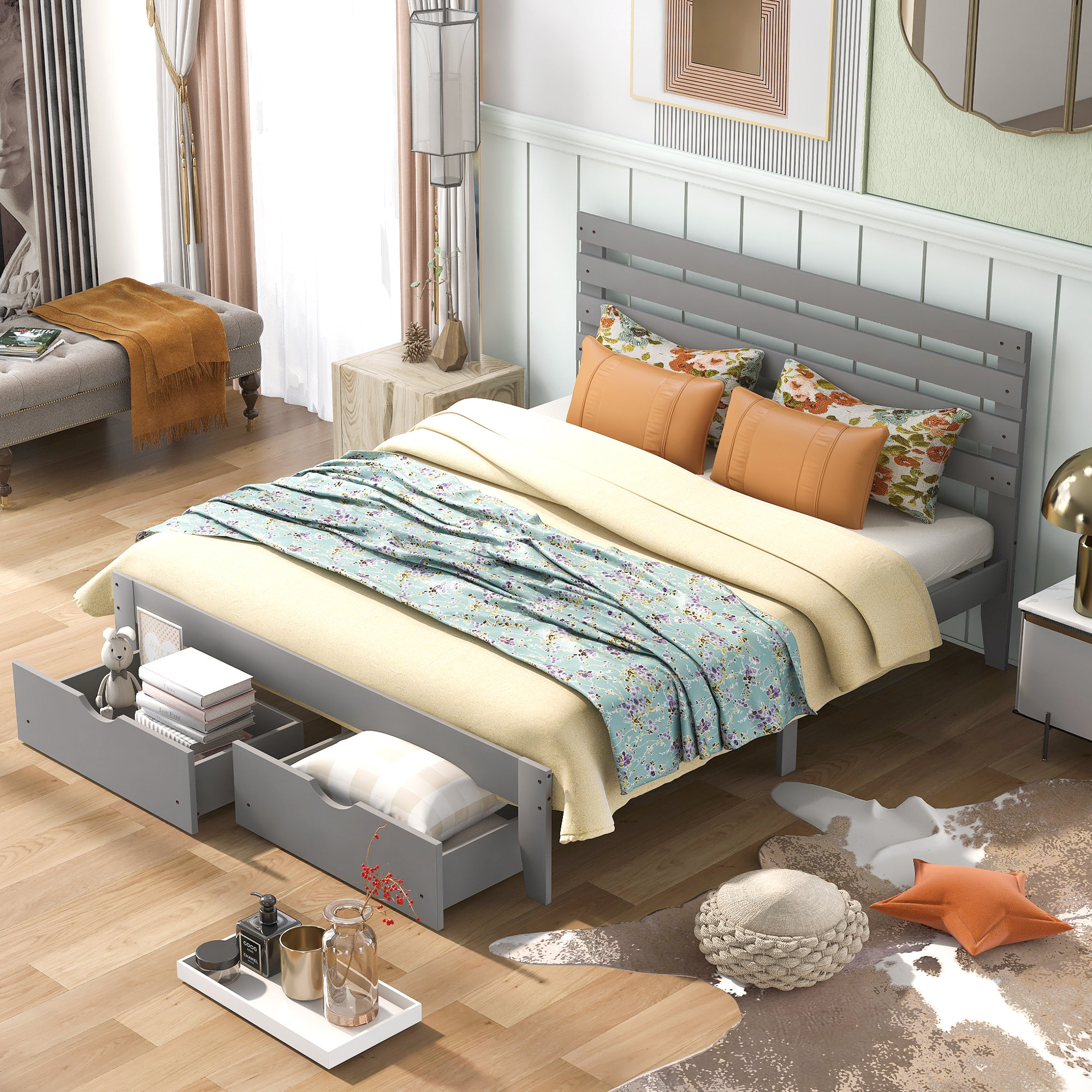 Gracie Oaks Anoosha Solid Wood Storage Platform Bed Wayfair