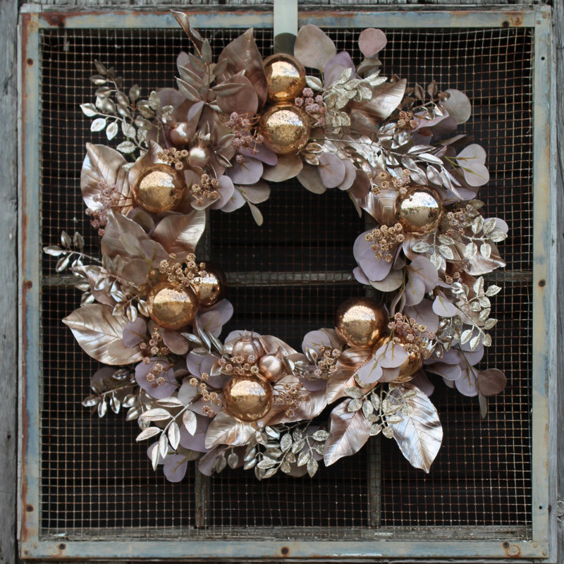 The Holiday Aisle Metallic Rose Gold Magnolia Leaf Eucalyptus Christmas Wreath Wayfair