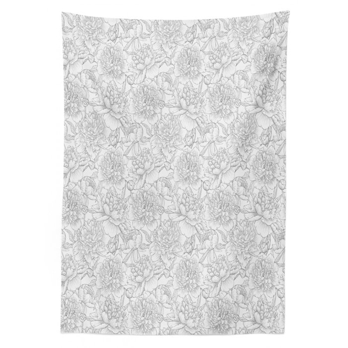 Ambesonne Grey Tablecloth Hand Drawn Different Type Of Flowers Rose Chamomile Peonies Mother Earth Sketch Rectangular Table Cover For Dining Room