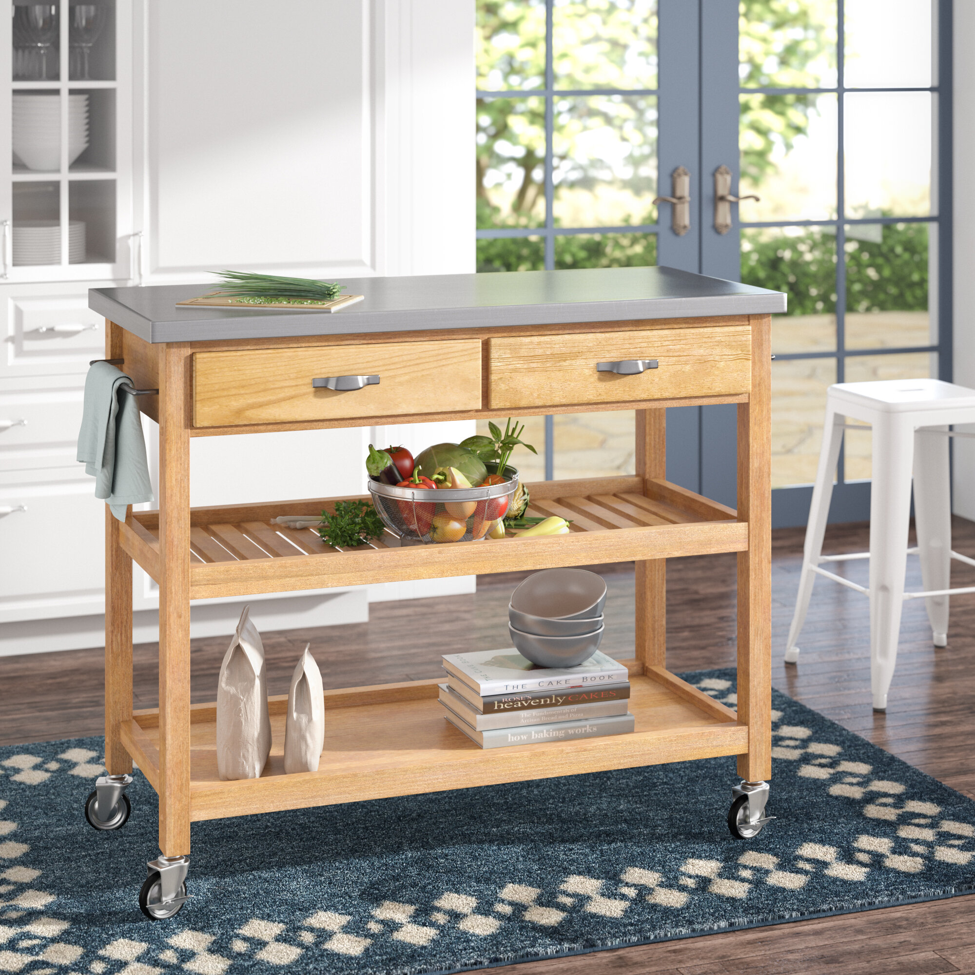 Alcott Hill Drumtullagh 44 Solid Wood Kitchen Cart With Stainless Steel Top And Locking Wheels Reviews Wayfair