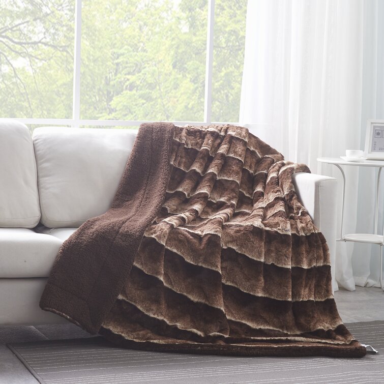 Cocoa Brown Basics Fuzzy Faux Fur Sherpa Throw Blanket 50x60