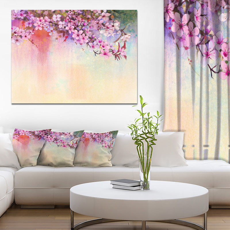 Designart Watercolor Painting Cherry Blossoms Painting Print On Wrapped Canvas Wayfair