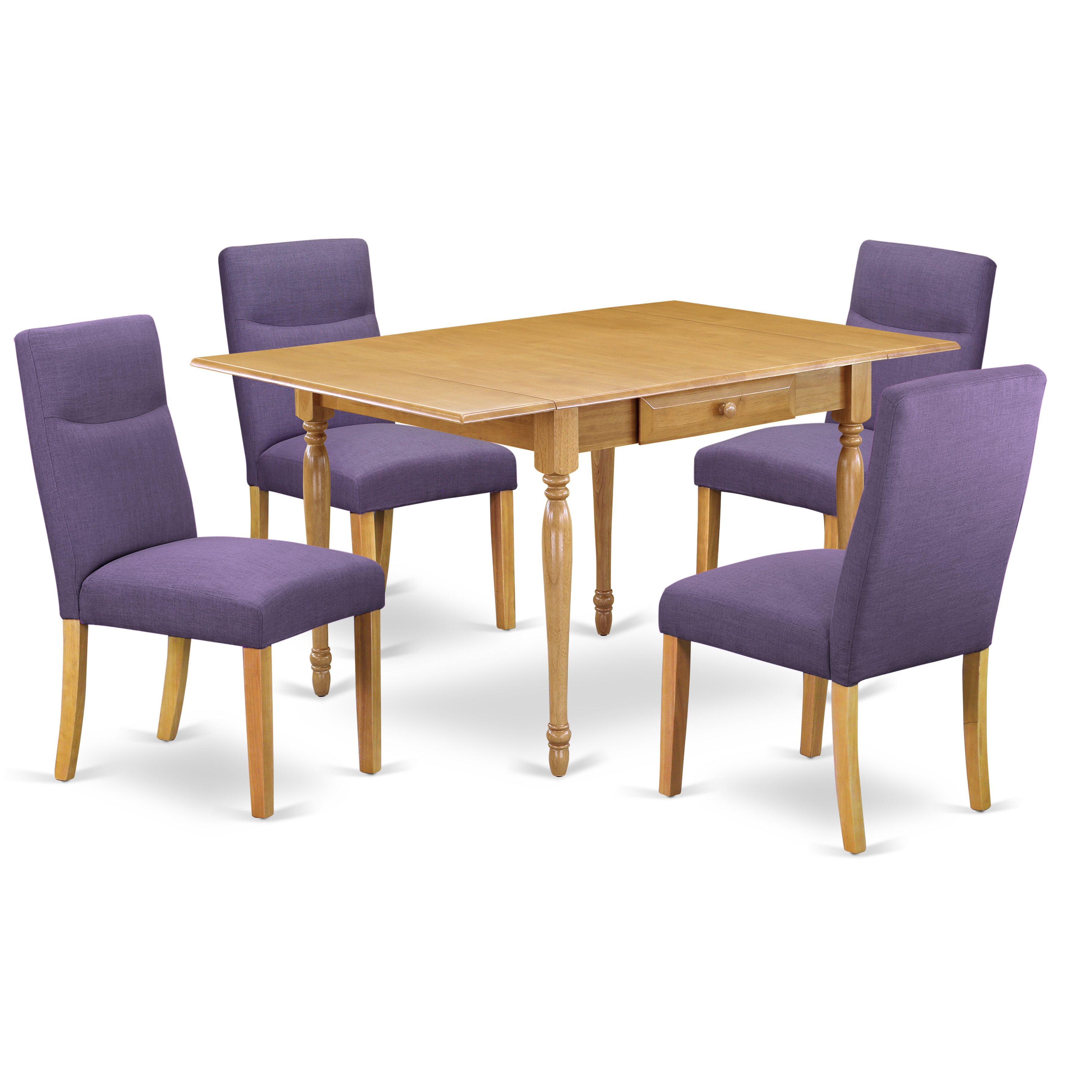 5pc kitchen table set offers a small kitchen table and 4 parsons dining  chairs with dahlia colour linen fabric drop leaf table with full back  chairs