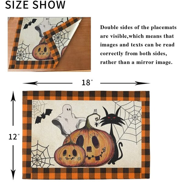 Non-Slip /& Heat Resistant PVC Table Mats for Kitchen Halloween Placemats Set of 4 with Pumpkin Ghost Pattern for Dining Table Decoration 12 x 18 Washable /& Reusable