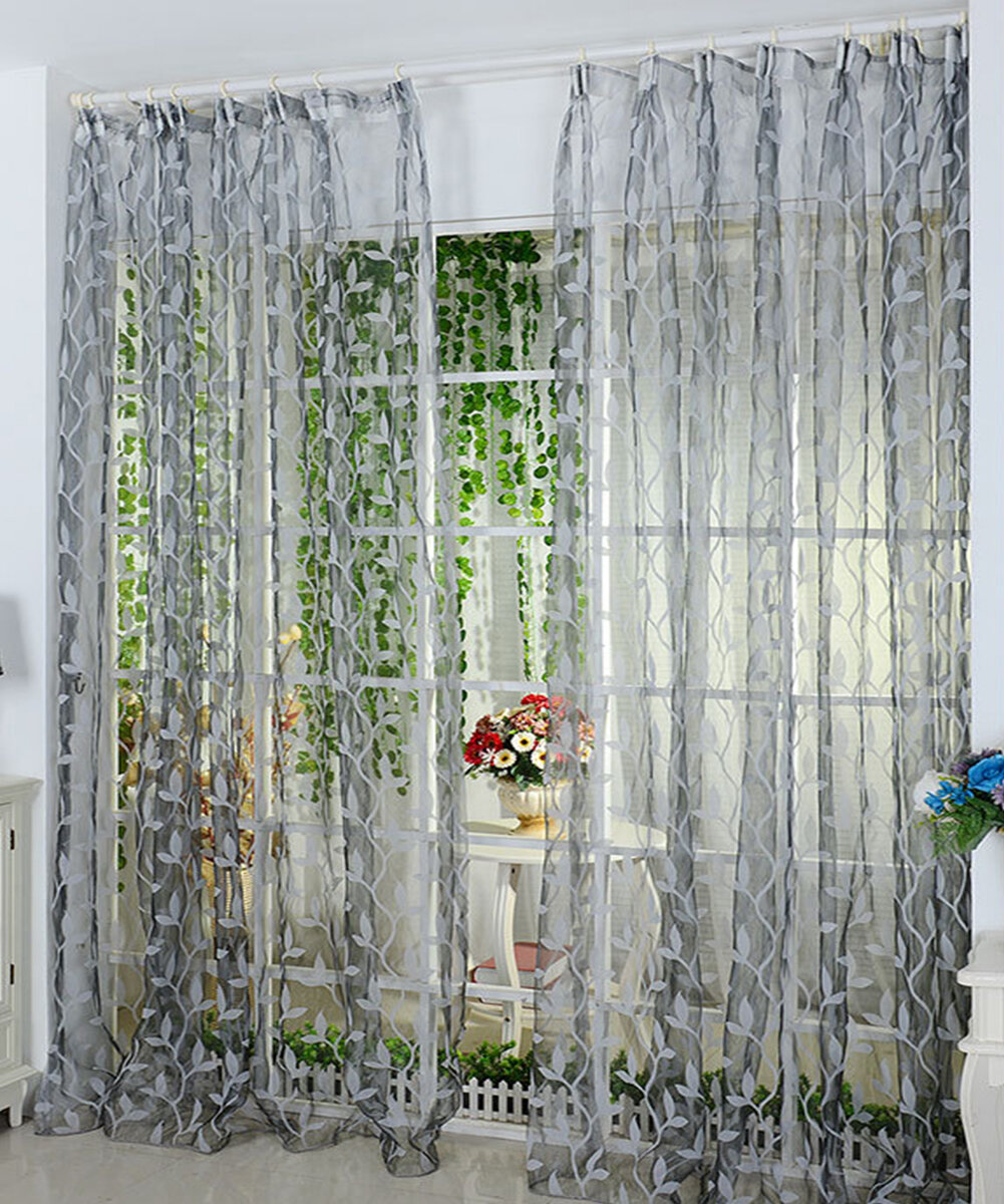Star Print Window Curtain Tulle Modern Transparent Drapes Sheer Home Decorations 
