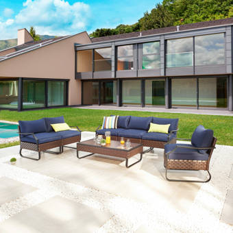 Breakwater Bay Chiasson Outdoor 7 Piece Sofa Seating Group With Cushions Wayfair