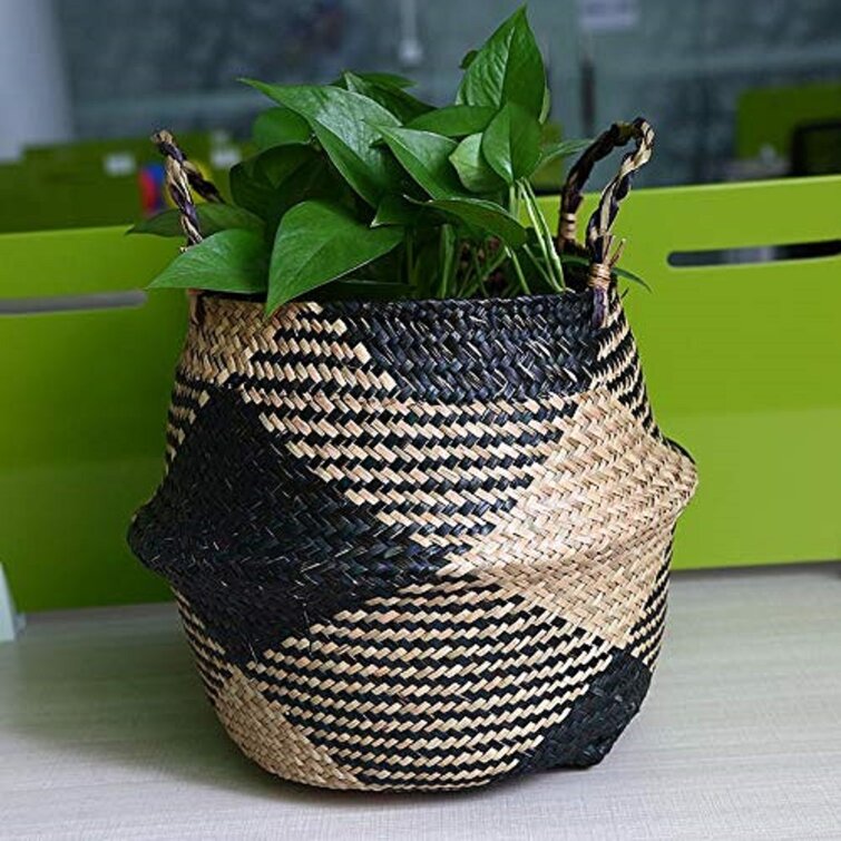 Seagrass Belly Plant Basket Storage Pot Foldable Box Laundry Room Decor  US