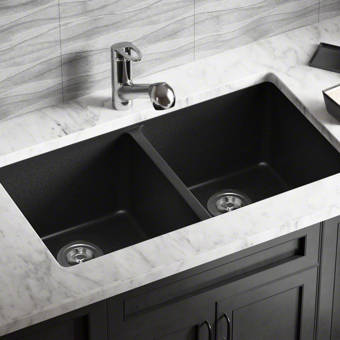 Rene 33 L X 19 W Double Basin Undermount Kitchen Sink With Basket Strainer Reviews Wayfair