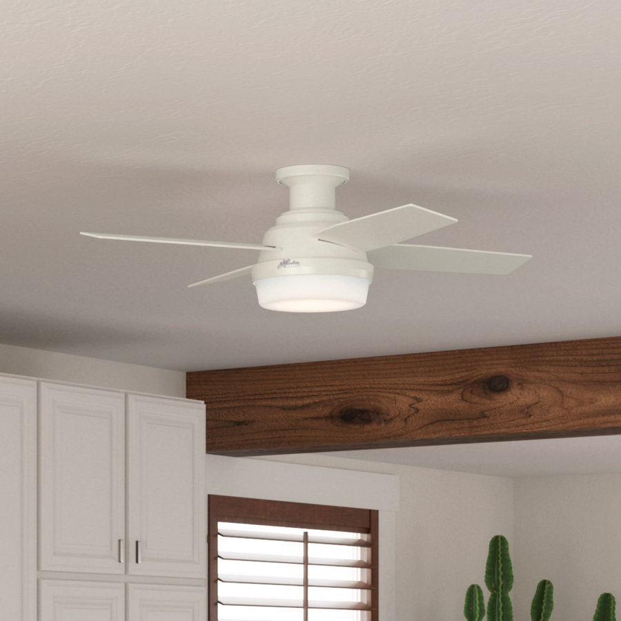 44" Dempsey Low Profile 4 - Blade LED Flush Mount Ceiling Fan with Remote Control and Light Kit Included