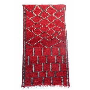 Talsint Vintage Moroccan Hand Knotted Wool Red Are Rug