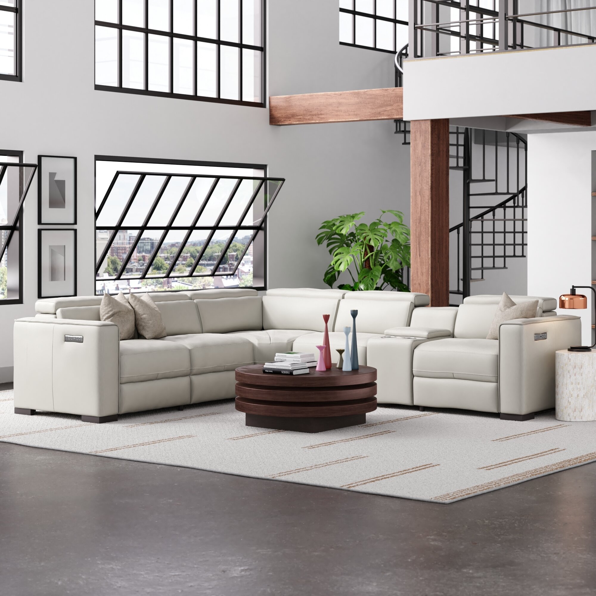 Graddy 138″ Wide Genuine Leather Reversible Reclining Corner Sectional