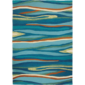 Ocean Waves Handmade Blue Indoor/Outdoor Area Rug