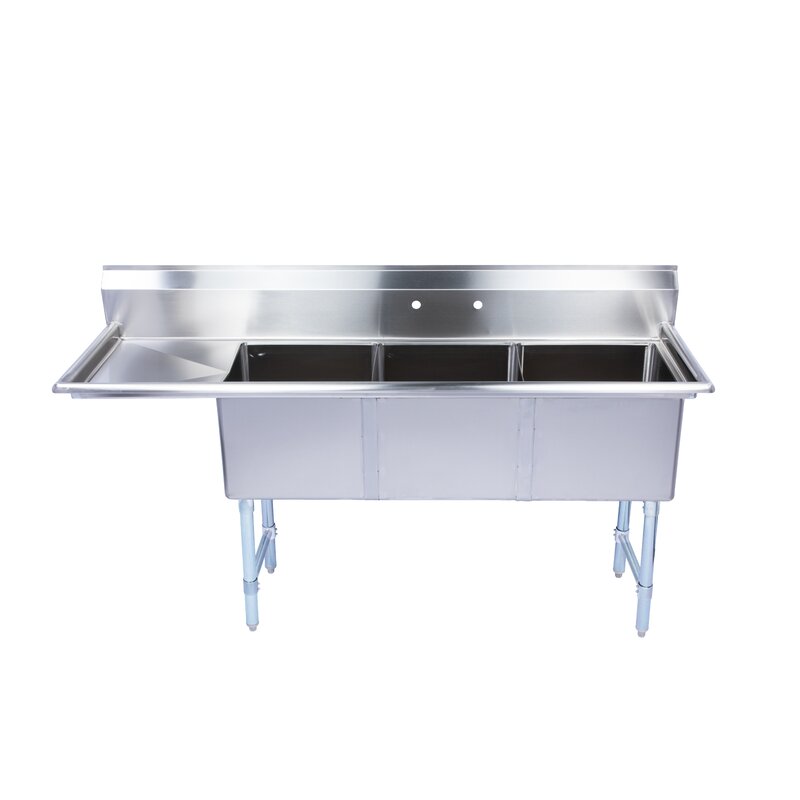 Stainless Steel Sink With 2 Bowls And Drain Table For Restaurant