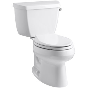 Go to store & view more images Kohler Wellworth Classic Two-Piece Elongated 1.28 GPF Toilet with Class Five Flush Technology, Right-Hand Trip Lever and Tank Cover Locks