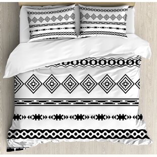 Native American Ethnic Abstract Geometric Forms Tribal Aztec Effects Folkloric Design Duvet Cover Set