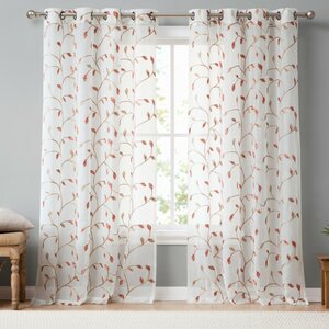 Springport Floral Embroidery Semi-Sheer Grommet Curtain Panels (Set of 2)