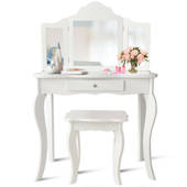 Everly Quinn Kirkwood Bedroom Makeup Solid Wood Vanity Set With Mirror Wayfair