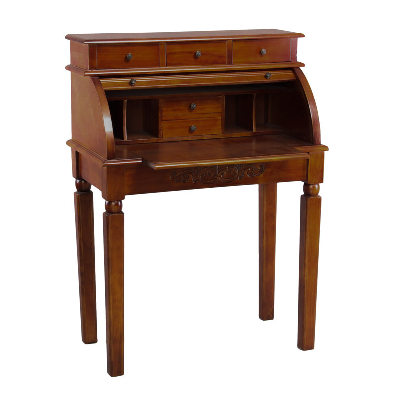 Charlton Home Middleborough Hand Carved Roll Top Secretary Desk