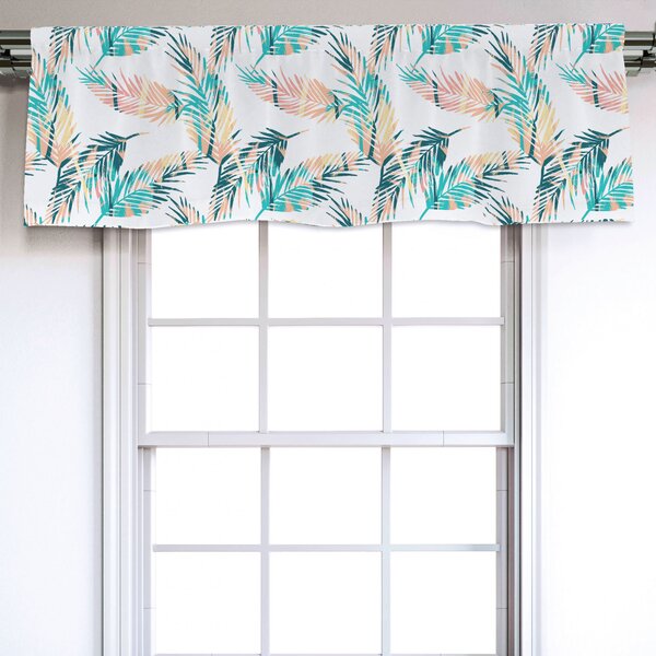 Valance Abstract Floral Teal Gray Coral on Off-White Background Custom Window