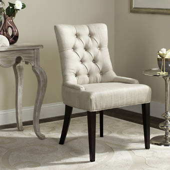 Ophelia Co Valerio Tufted Fabric Upholstered Wingback Side Chair In Beige Brown Wayfair