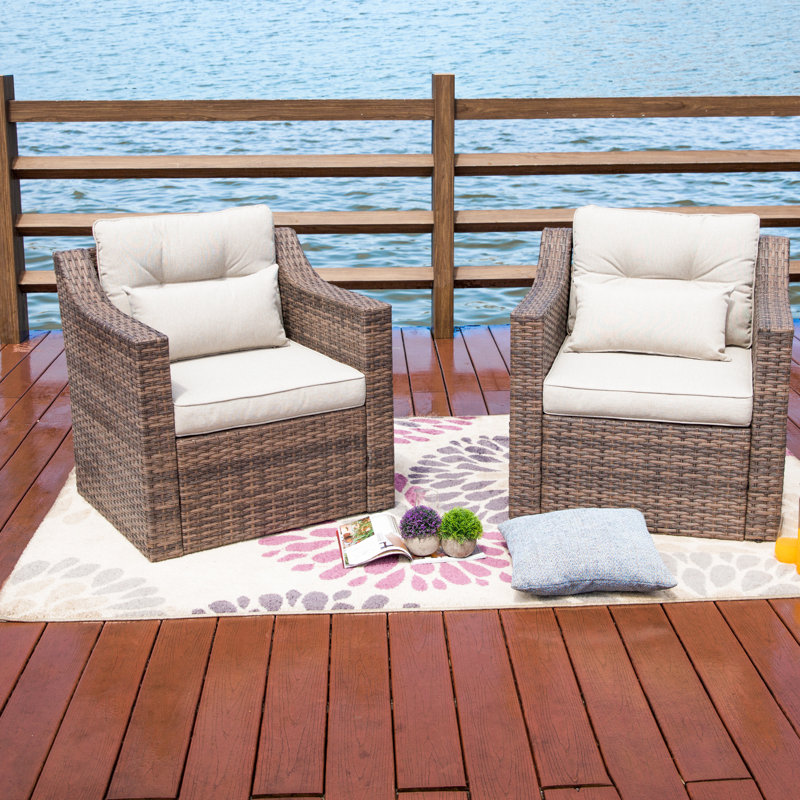 Highland Dunes Kunz Outdoor Wicker Patio Chair With Cushions Kunz Outdoor Wicker Patio Chair