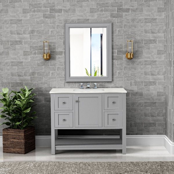 Ebern Designs Meuble-lavabo en bois massif à rayures 48 po Muri - Canada