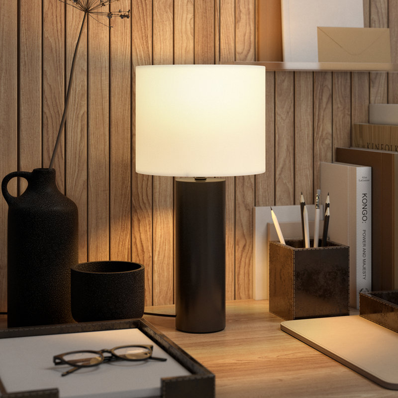 York 16" Tall Mini Lamp with Fabric Shade in Brass/White Base Finish: Black
