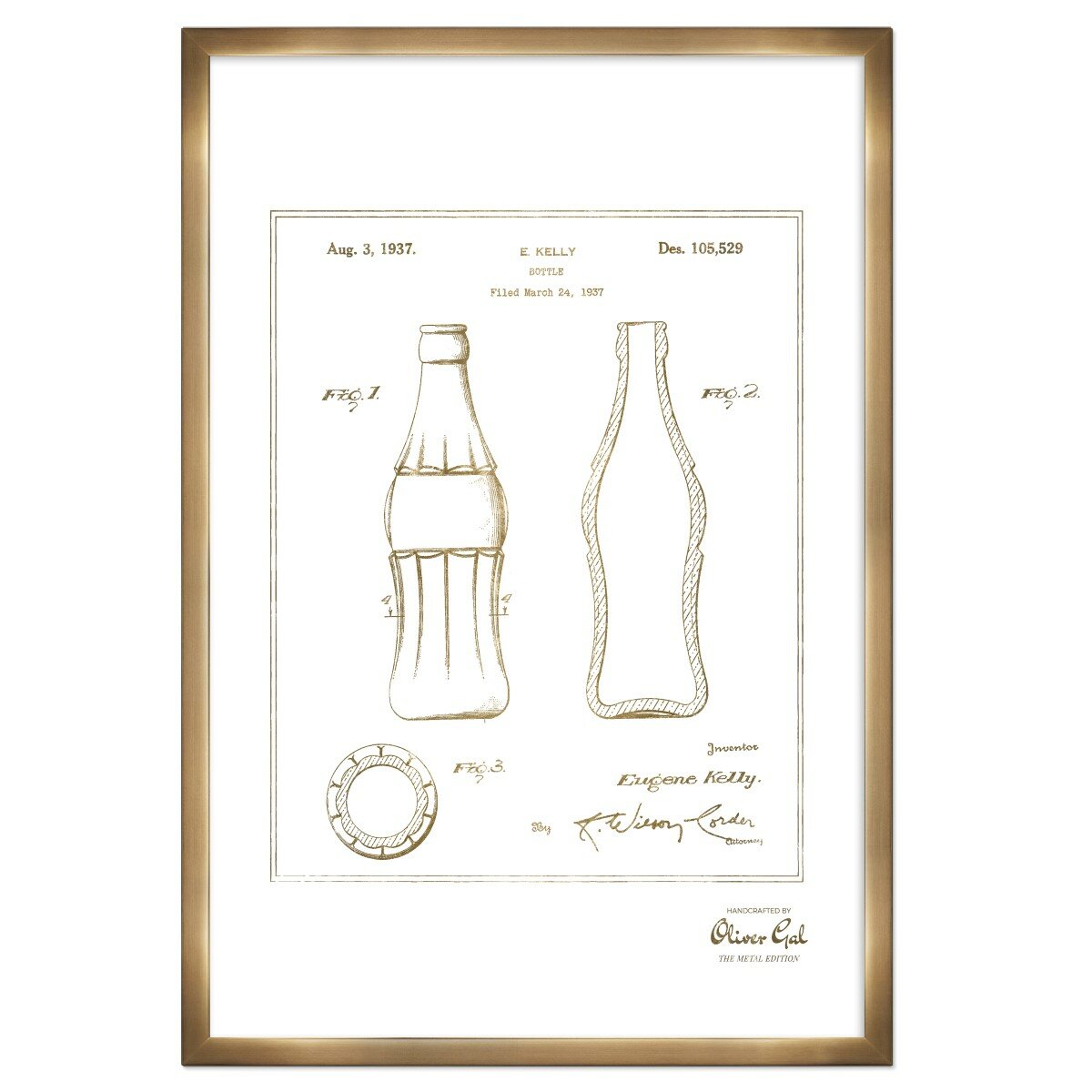 Williston Forge Coca Cola Bottle 1937 Framed Drawing Print In Gold The illustration is hand drawn with precision and with attention paid to the detail of the bottle. wayfair