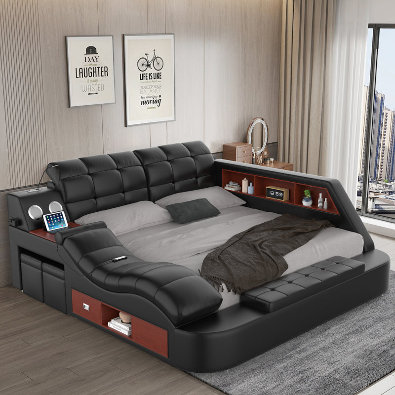 Futuristic Smart Upholstered Sleigh Bed Color: Black, Size: King