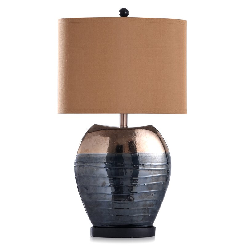 grey and copper table lamp