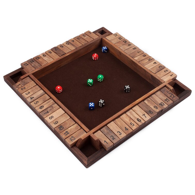 4 Player Shut The Box Game Traditional Dice Family Solid Wood Toys with 8 Dice