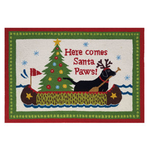 Santa Paws Hand Hooked Wool Green Area Rug