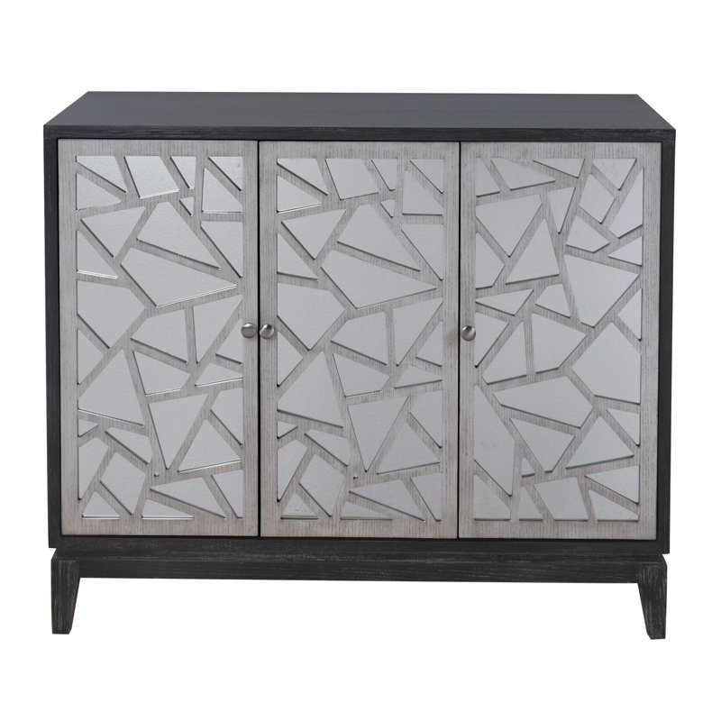 Wrought Studio Nicklas Fractal Accent Three Door Mirrored Credenza