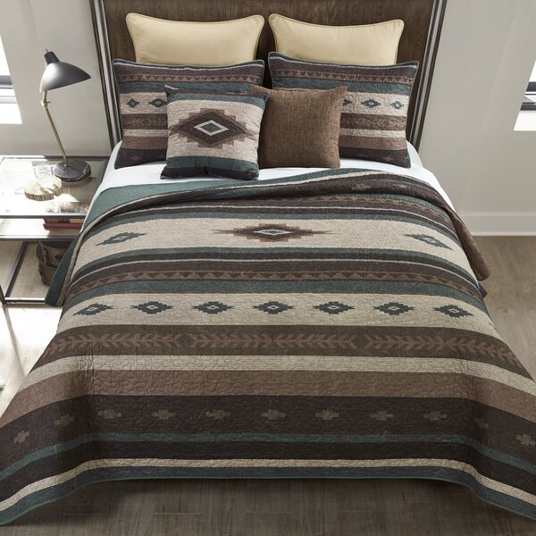 Trent Cream Taupe Aztec Southwestern Country King 3-Piece Bedding Set 