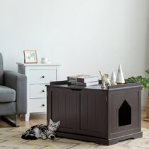 Espresso Brown HYPE 37.5 Wooden Covered Mess Free Cat Litter Box End Table Hideaway Cabinet with Storage 
