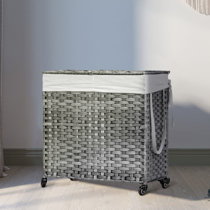 EHC Woven Pattern Laundry Storage Hamper Basket With Lid Grey