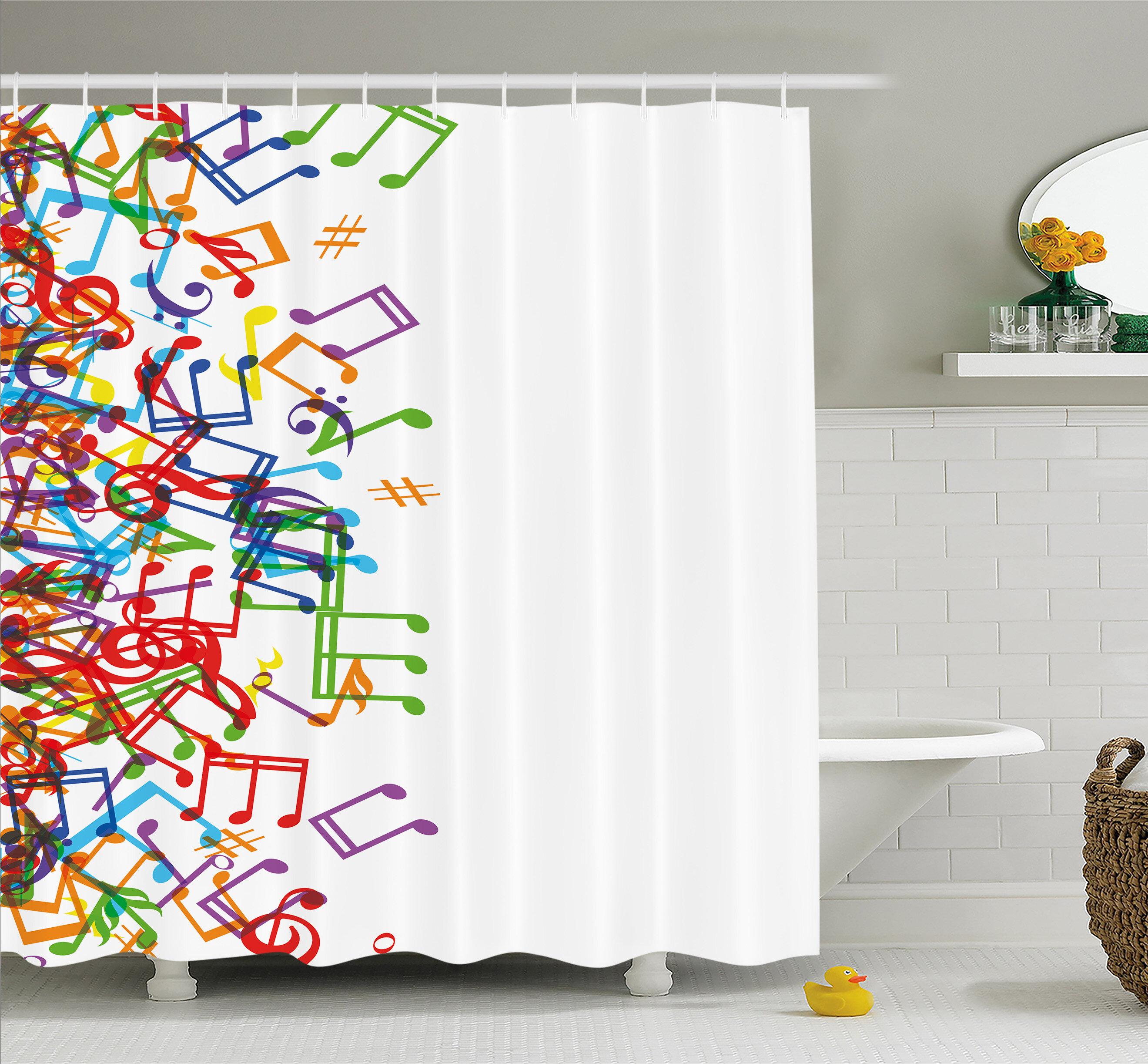 Music Shower Curtain Notes on the Clef Print for Bathroom 