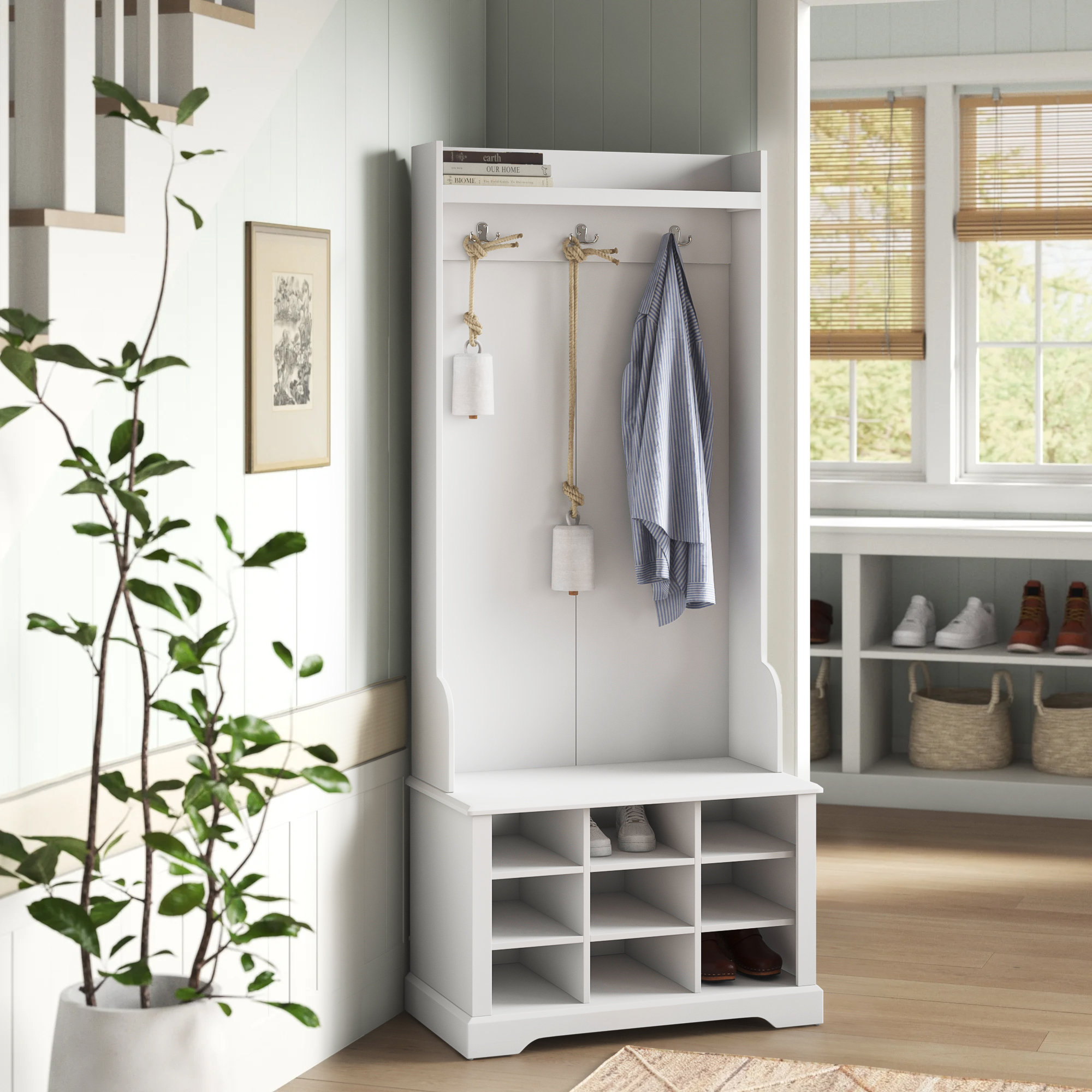 hall tree bench shoe rack