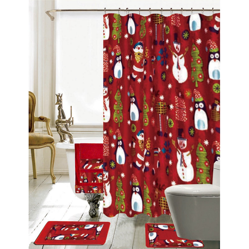 The Holiday Aisle Christmas Bathroom Decor 18 Piece Red Shower