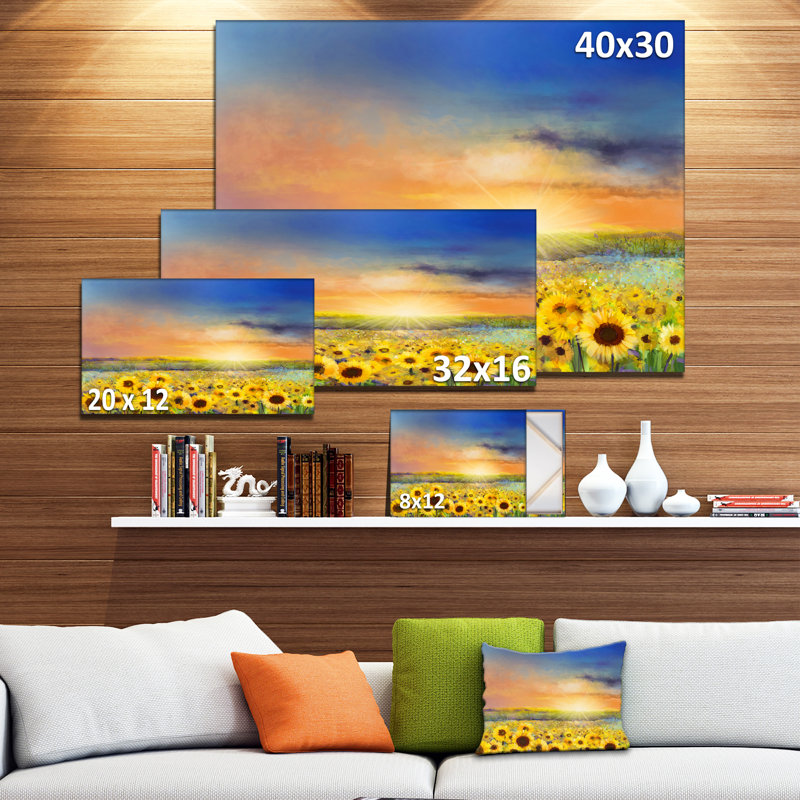 Designart Sunset Over Golden Sunflower Field Painting Print On Wrapped Canvas Wayfair