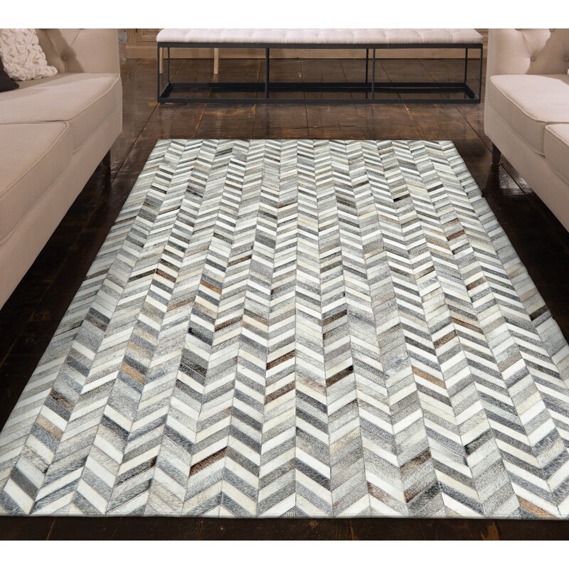 Trent Austin Design Ovid Hand Stitched Cowhide Gray Area Rug